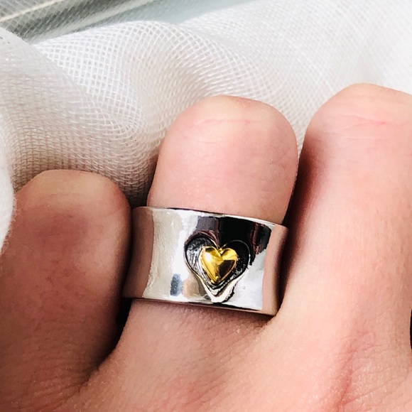 💎Boho 925 Silver Wide Band Heart Ring - Picture 3 of 4